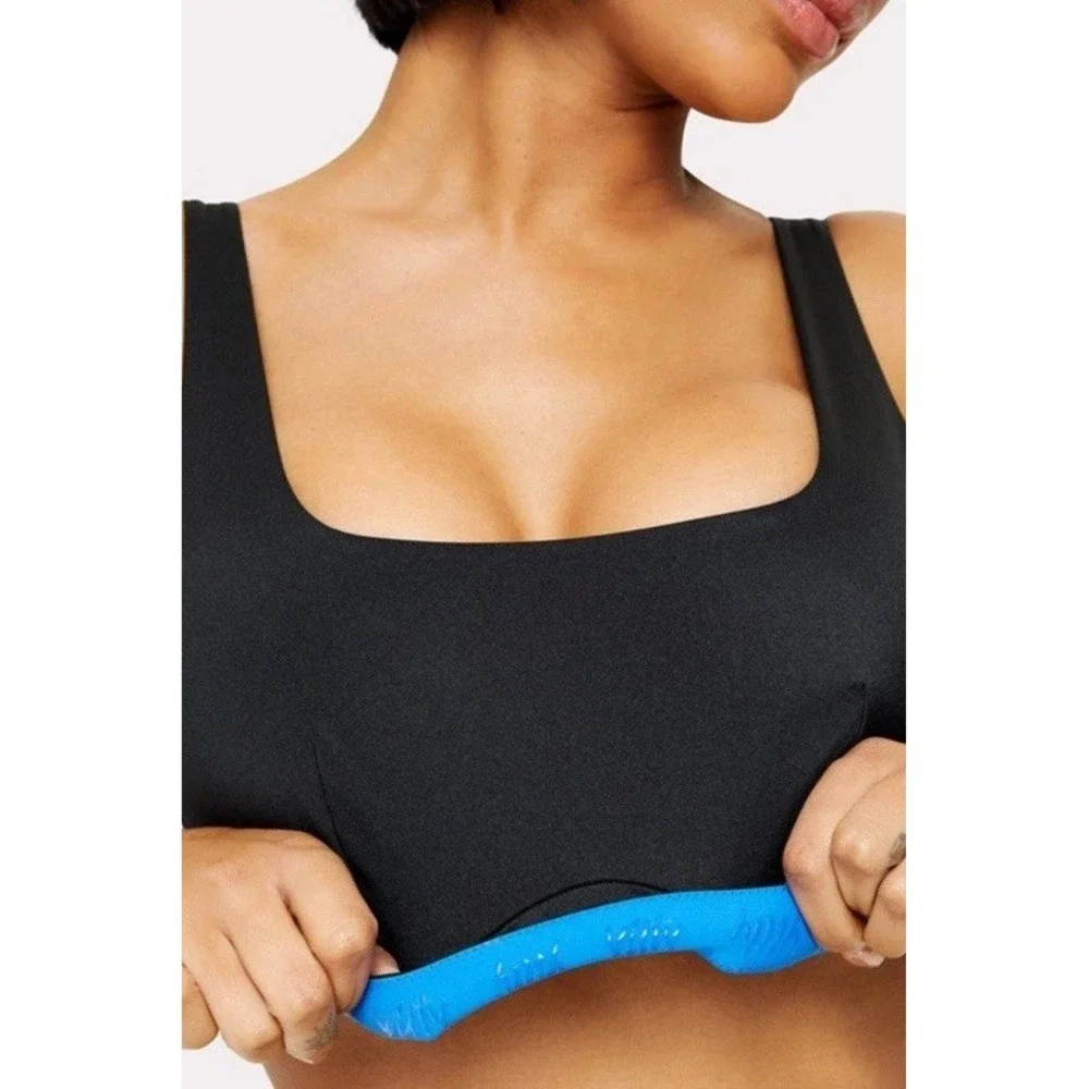 Yitty Fabletics Headliner Shaping Midi Bralette Square Neck Black Blue Lined 2XL